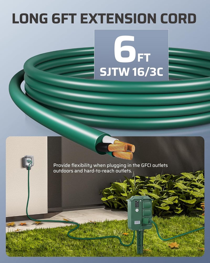 DEWENWILS Outdoor Power Stake Timer Waterproof, 6 Grounded Outlets, 6FT Extension Cord, 100FT Wireless Remote Control, Photocell Dusk to Dawn Timer for Lights, Yard, Garden, UL Listed - Image 5